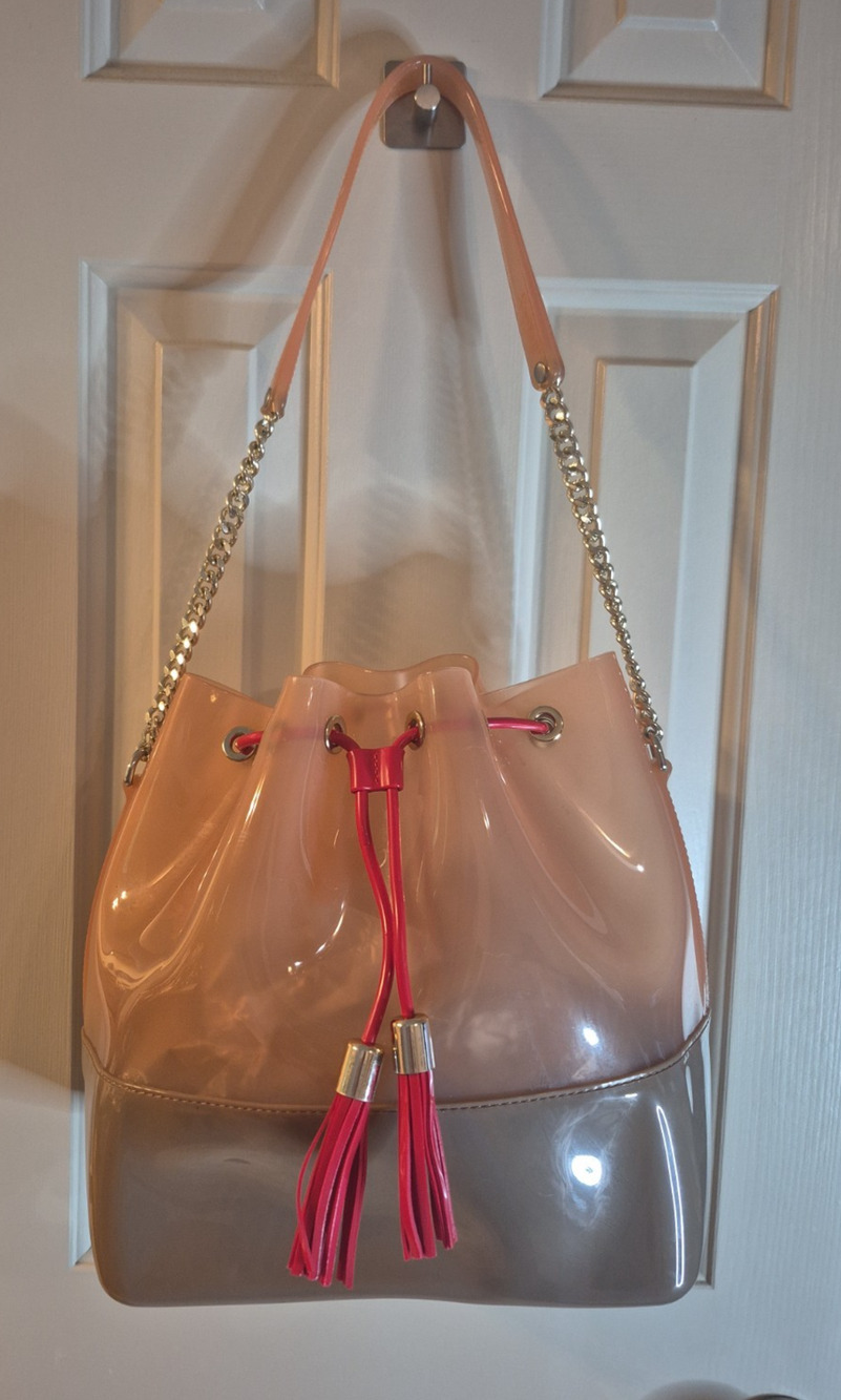 Kartell Grace K Dove/Peach Glossy Bucket Drawstring Bag Shoulder Strap Tassel Ra